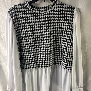 Women Elegant Checkered Shirt Fashion Ruffle Stitching Fluffy Long Sleeve Top